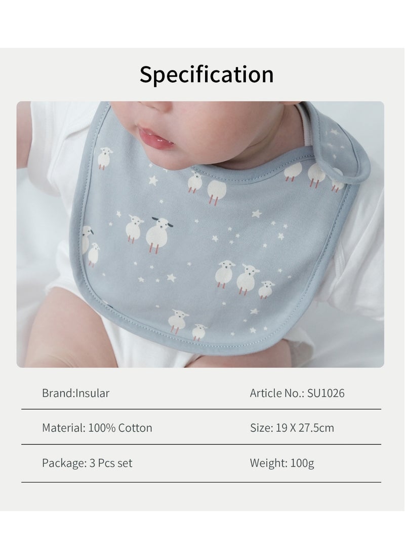 insular 3 Pack Baby Bibs, Soft Cotton Drool Bibs with Snap Closure, Absorbent Bibs for Teething Babies and Toddlers, Adjustable and Easy Clean, Purple/White - Image 2